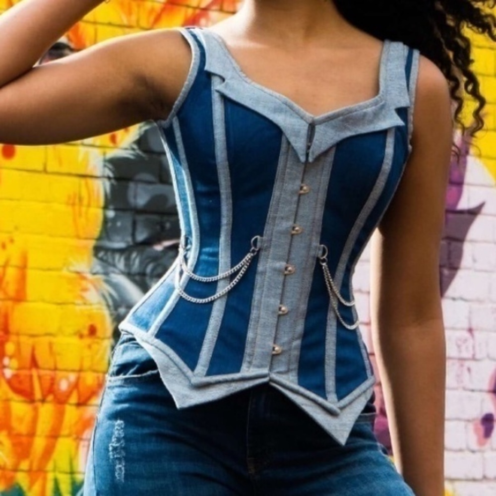 Corset Story Double Denim Waistcoat Corset SZ 30'' NWT NEW